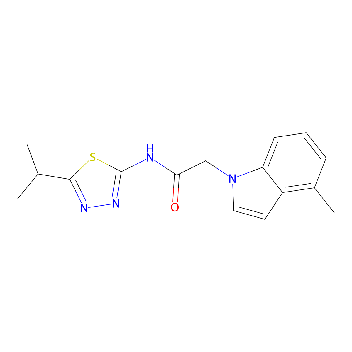 2-(4-methyl-1H-indol-1-yl)-N-[(2E)-5-(propan-2-yl)-1,3,4-thiadiazol-2(3H)-ylidene]acetamide molecular structure, CAS 1282140-65-1