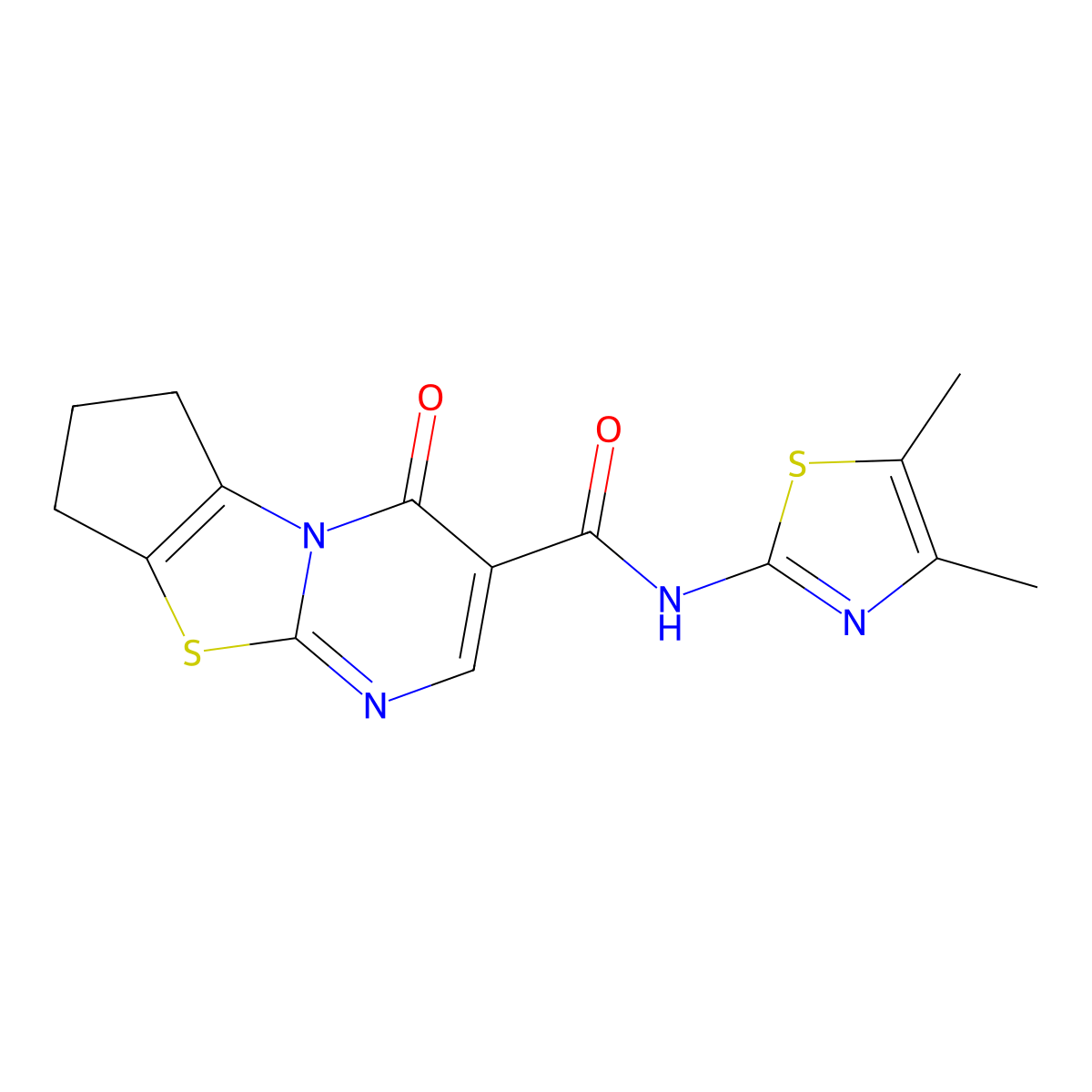 N-(4,5-dimethylthiazol-2-yl)-4-oxo-4,6,7,8-tetrahydrocyclopenta[4,5]thiazolo[3,2-a]pyrimidine-3-carboxamide molecular structure, CAS 1282140-71-9
