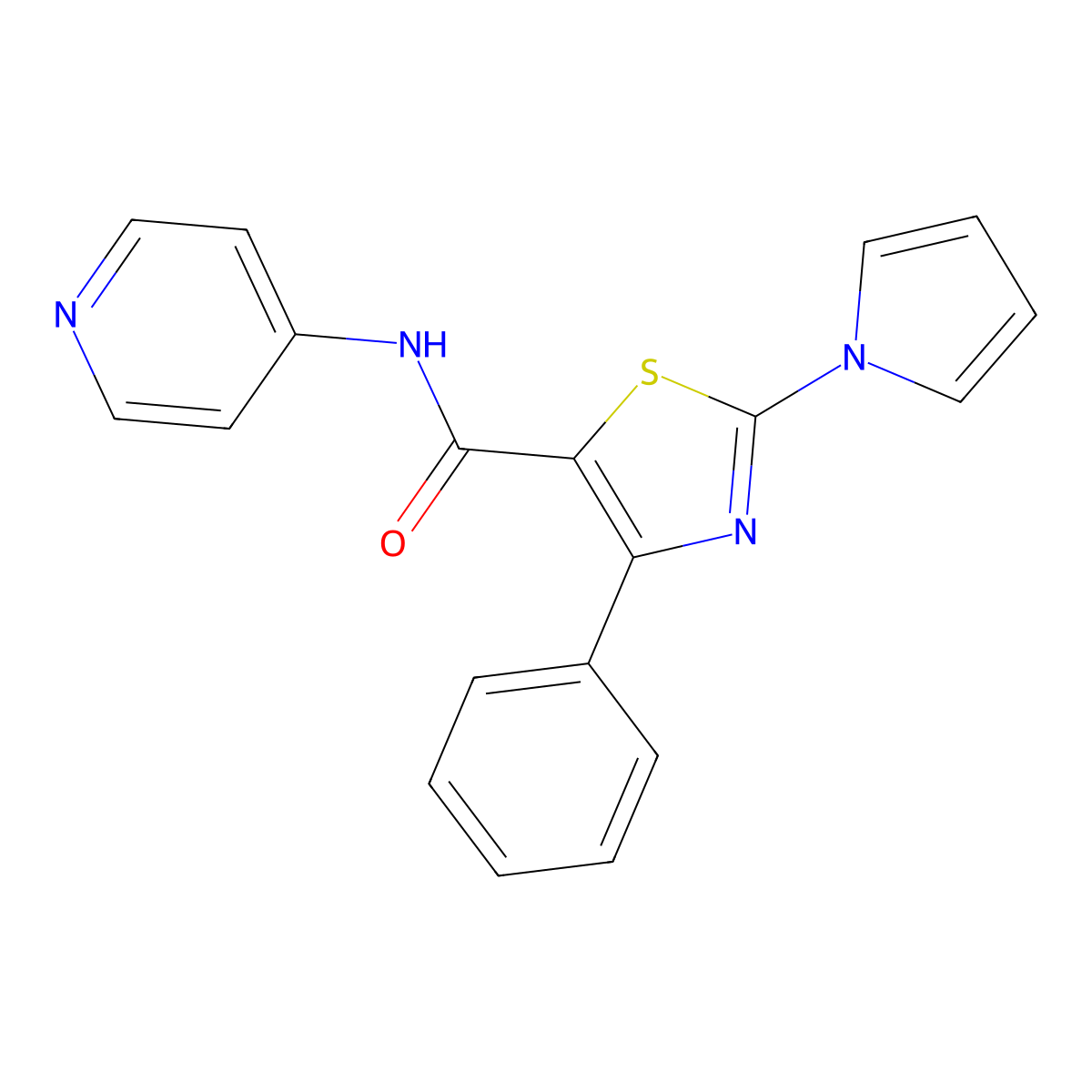 4-phenyl-N-(pyridin-4-yl)-2-(1H-pyrrol-1-yl)-1,3-thiazole-5-carboxamide molecular structure, CAS 1282141-09-6