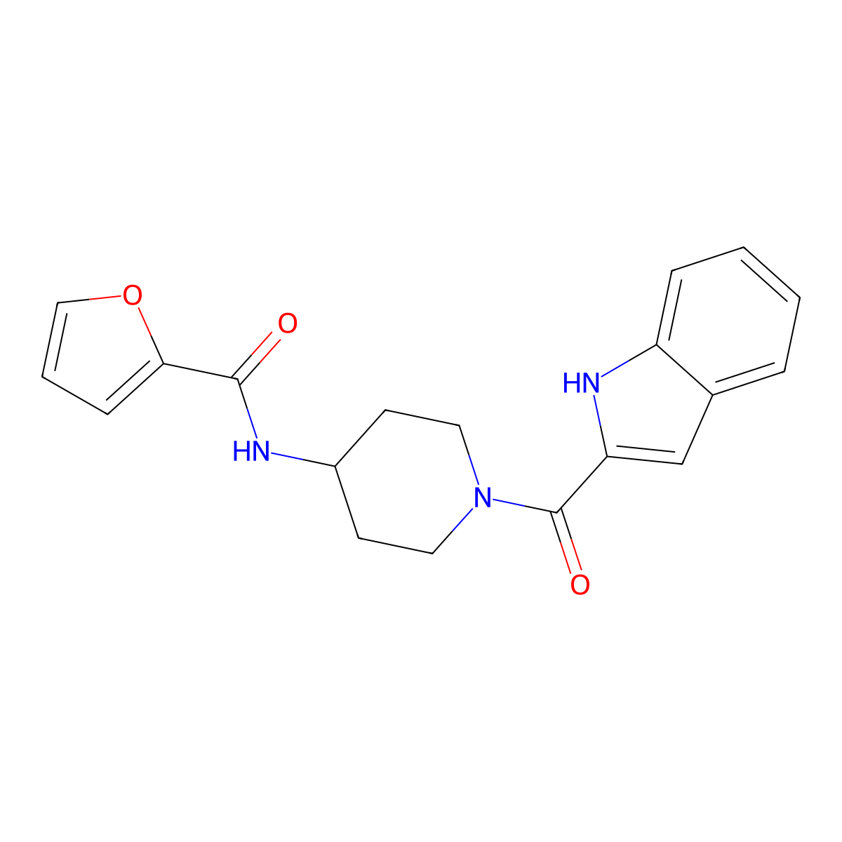 N-[1-(1H-indol-2-ylcarbonyl)piperidin-4-yl]furan-2-carboxamide molecular structure, CAS 1282141-22-3