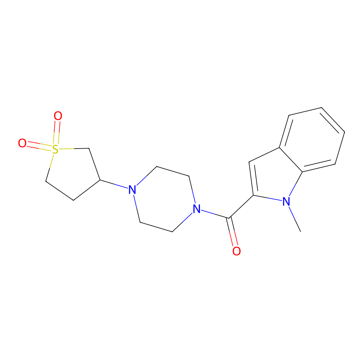 (4-(1,1-dioxidotetrahydrothiophen-3-yl)piperazin-1-yl)(1-methyl-1H-indol-2-yl)methanone molecular structure, CAS 1282141-24-5