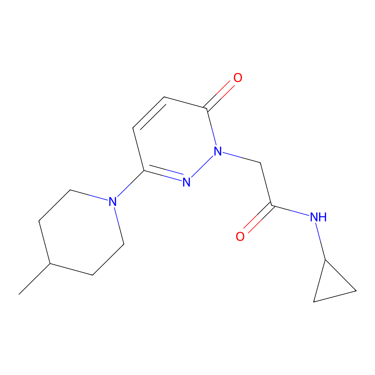 N-cyclopropyl-2-(3-(4-methylpiperidin-1-yl)-6-oxopyridazin-1(6H)-yl)acetamide molecular structure, CAS 1282141-25-6
