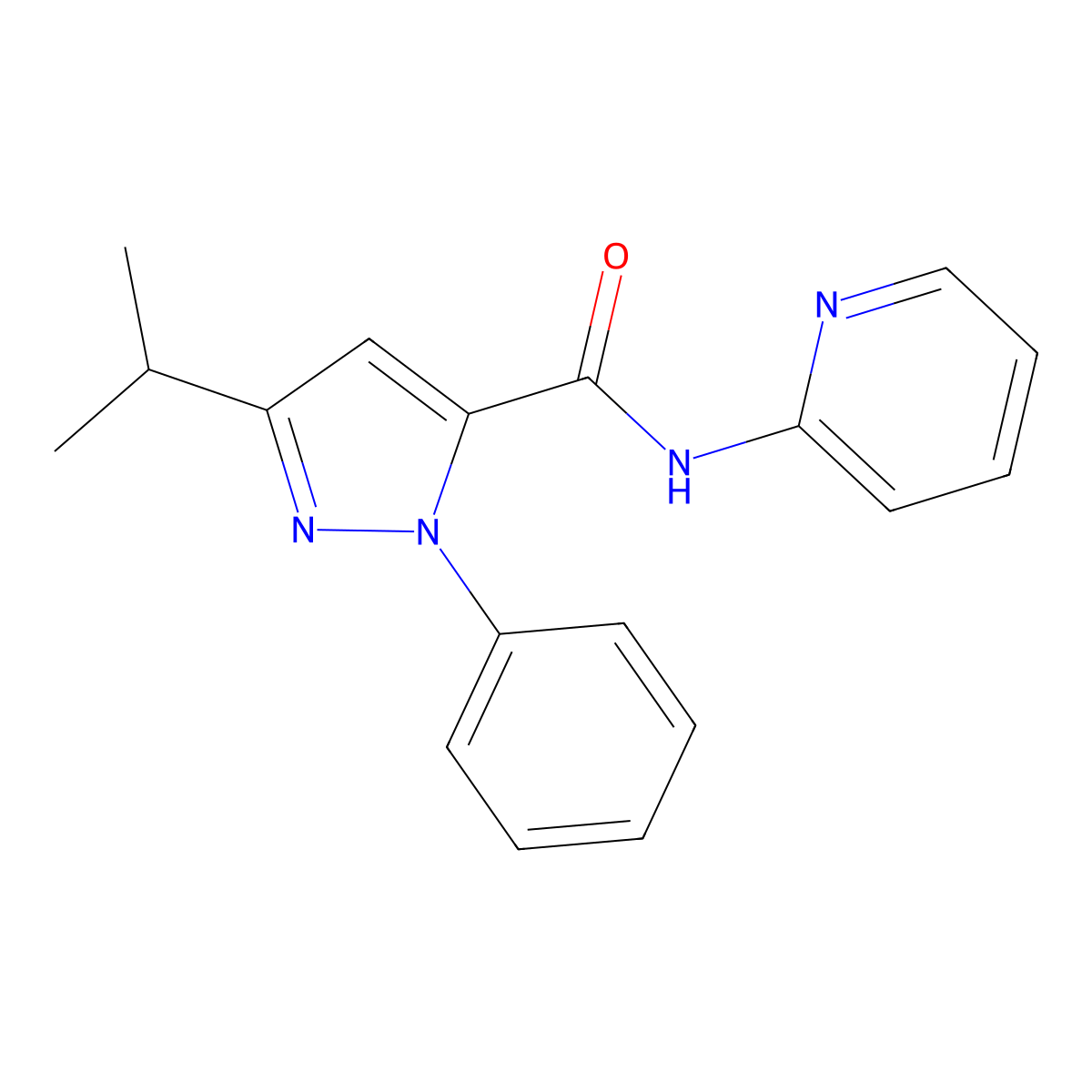 1-phenyl-3-(propan-2-yl)-N-(pyridin-2-yl)-1H-pyrazole-5-carboxamide molecular structure, CAS 1282141-28-9