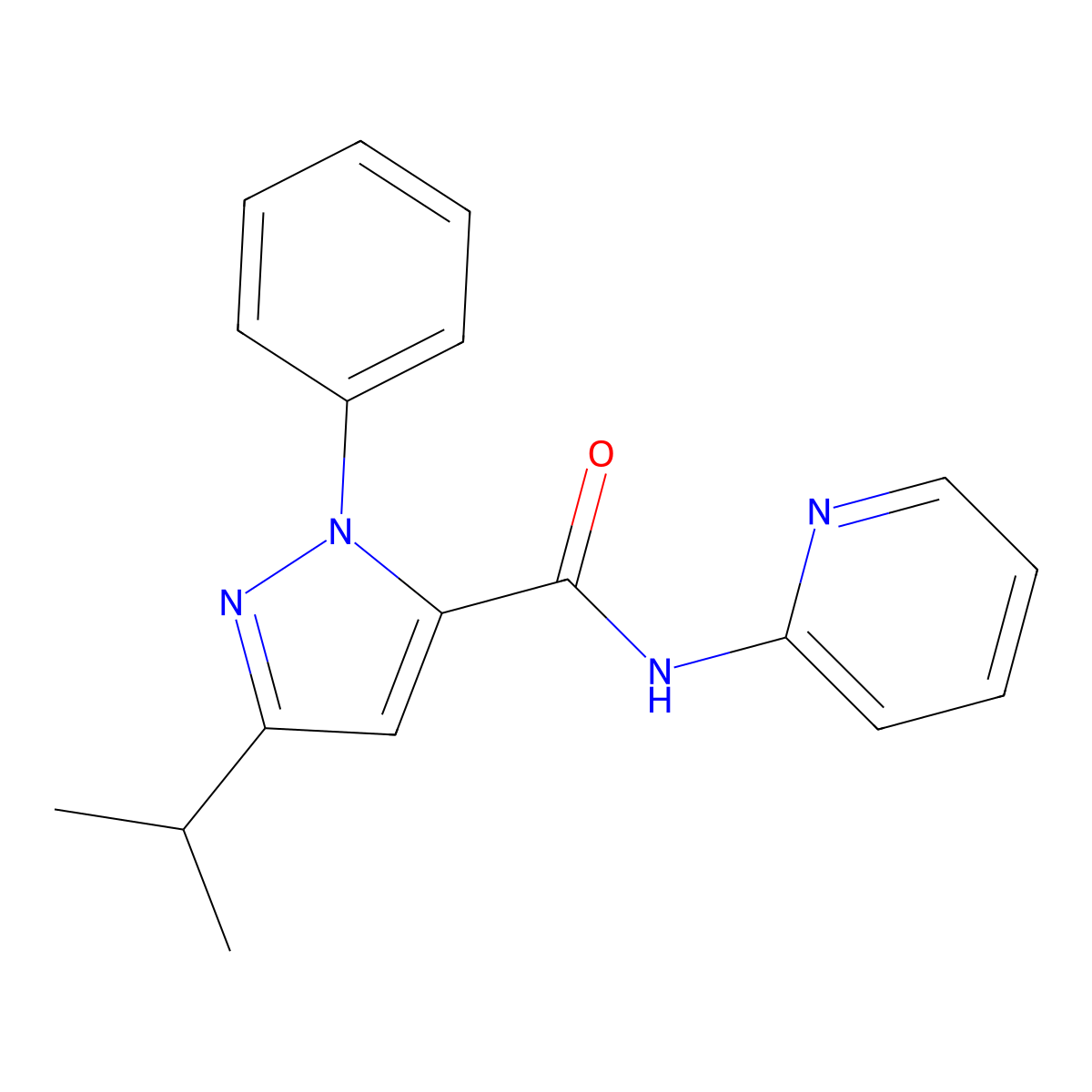 1-phenyl-3-(propan-2-yl)-N-(pyridin-2-yl)-1H-pyrazole-5-carboxamide molecular structure, CAS 1282141-28-9