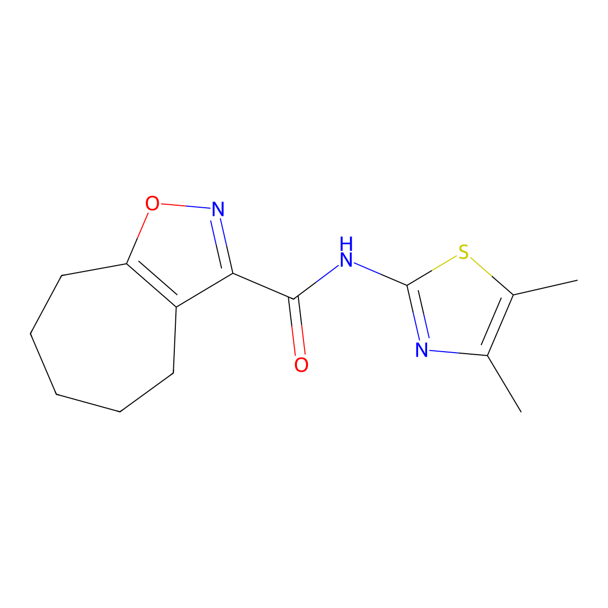 N-[(2Z)-4,5-dimethyl-1,3-thiazol-2(3H)-ylidene]-5,6,7,8-tetrahydro-4H-cyclohepta[d][1,2]oxazole-3-carboxamide molecular structure, CAS 1282141-30-3
