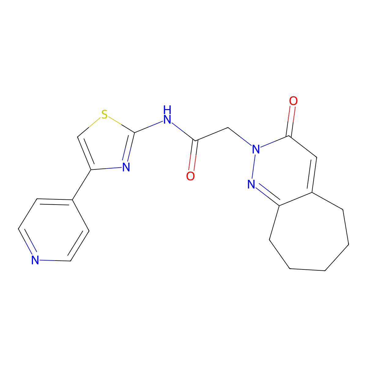 2-(3-oxo-3,5,6,7,8,9-hexahydro-2H-cyclohepta[c]pyridazin-2-yl)-N-[(2Z)-4-(pyridin-4-yl)-1,3-thiazol-2(3H)-ylidene]acetamide molecular structure, CAS 1282141-39-2