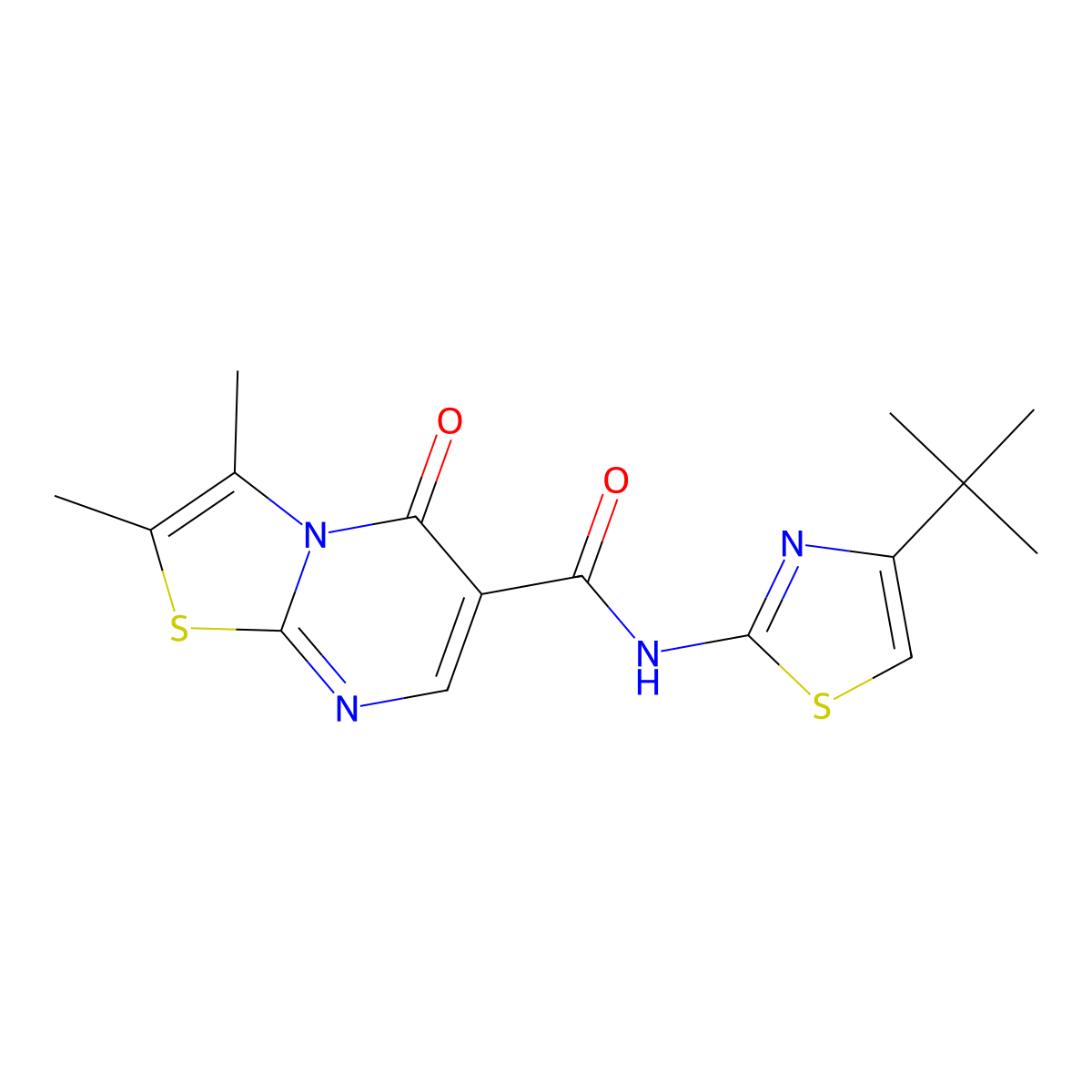 N-[(2Z)-4-tert-butyl-1,3-thiazol-2(3H)-ylidene]-2,3-dimethyl-5-oxo-5H-[1,3]thiazolo[3,2-a]pyrimidine-6-carboxamide molecular structure, CAS 1282141-40-5