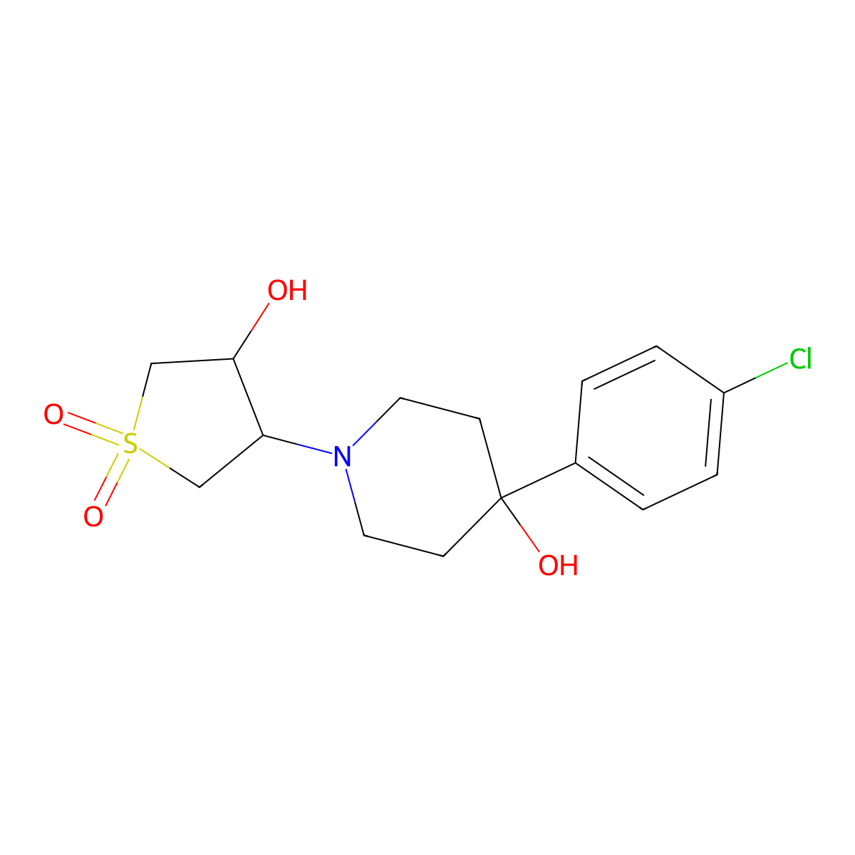 4-(4-Chlorophenyl)-1-(4-hydroxy-1,1-dioxidotetrahydrothiophen-3-yl)piperidin-4-ol molecular structure, CAS 1282141-55-2