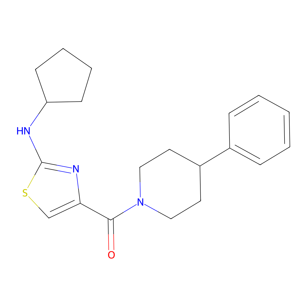 [2-(Cyclopentylamino)-1,3-thiazol-4-yl](4-phenylpiperidino)methanone molecular structure, CAS 1282141-65-4