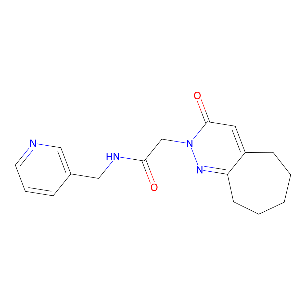 2-(3-oxo-3,5,6,7,8,9-hexahydro-2H-cyclohepta[c]pyridazin-2-yl)-N-(pyridin-3-ylmethyl)acetamide molecular structure, CAS 1282141-69-8