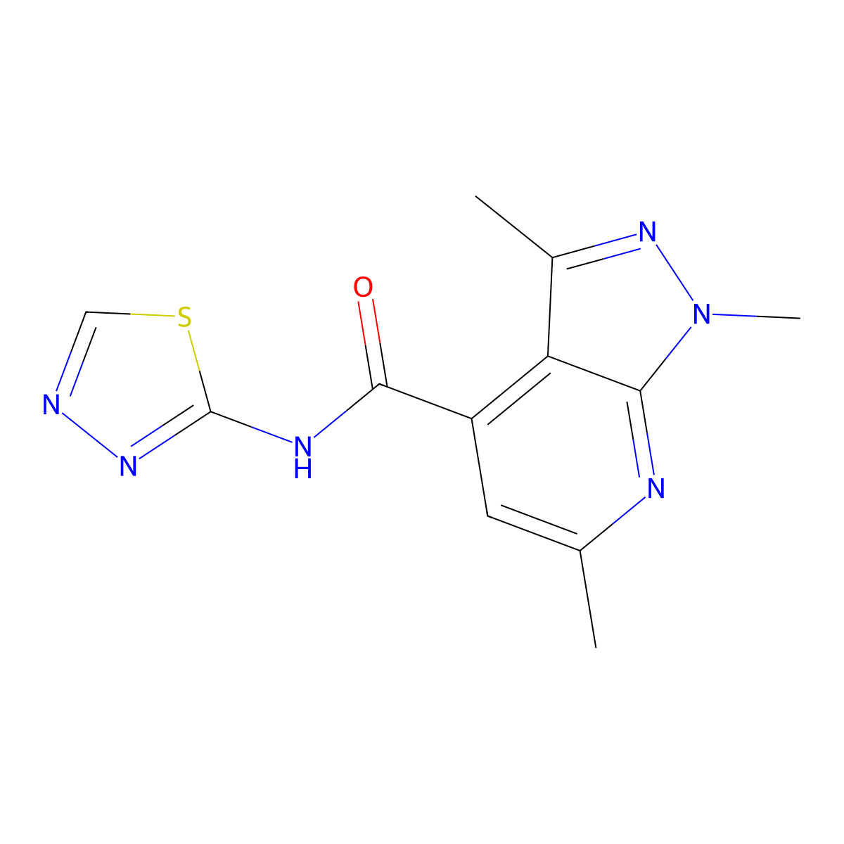 1,3,6-trimethyl-N-(1,3,4-thiadiazol-2-yl)-1H-pyrazolo[3,4-b]pyridine-4-carboxamide molecular structure, CAS 1282141-73-4