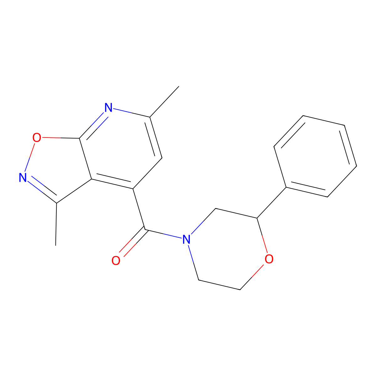 (3,6-Dimethylisoxazolo[5,4-b]pyridin-4-yl)(2-phenylmorpholino)methanone molecular structure, CAS 1282141-79-0