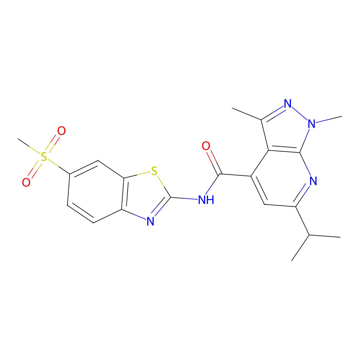 1,3-dimethyl-N-[(2Z)-6-(methylsulfonyl)-1,3-benzothiazol-2(3H)-ylidene]-6-(propan-2-yl)-1H-pyrazolo[3,4-b]pyridine-4-carboxamide molecular structure, CAS 1282142-03-3