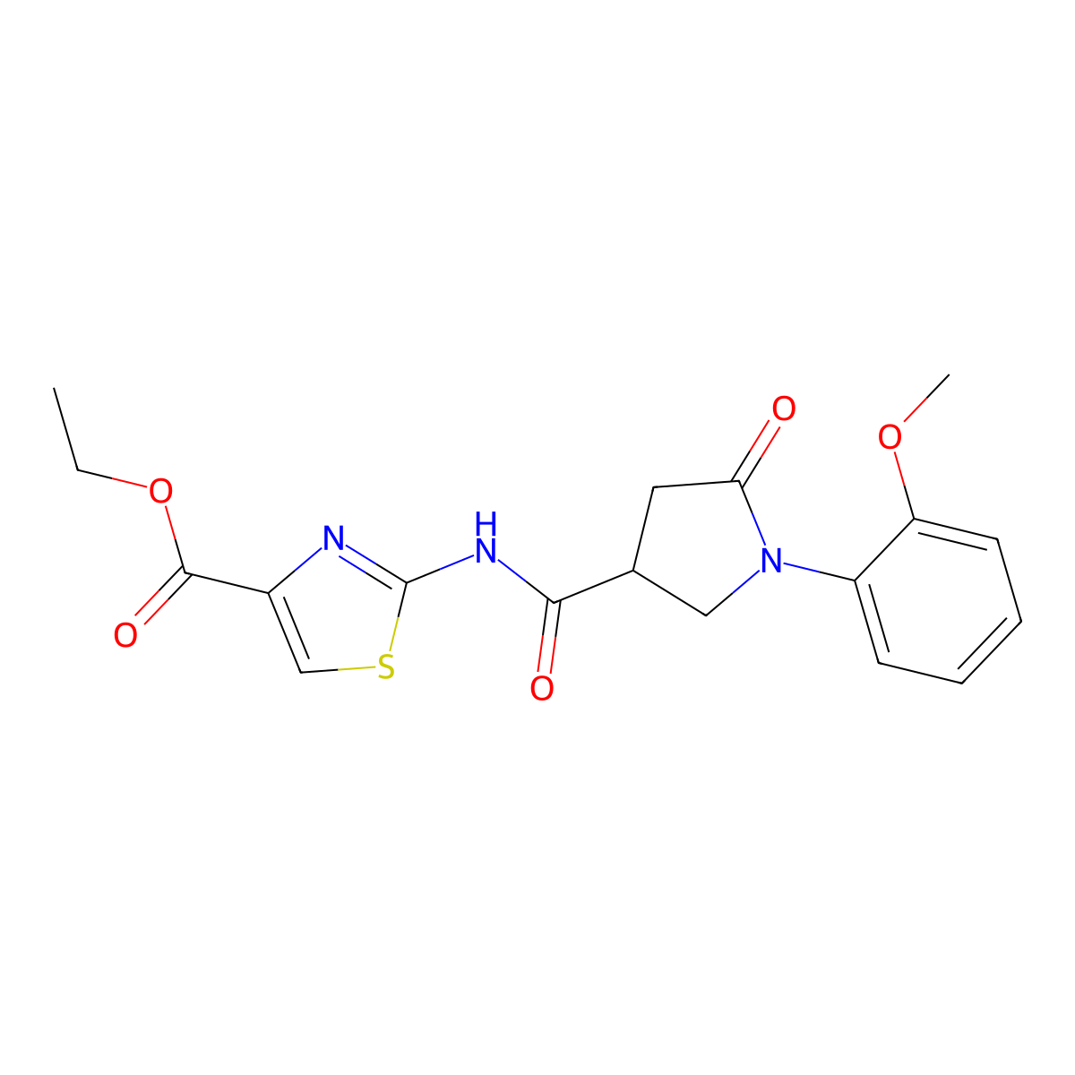 Ethyl 2-({[1-(2-methoxyphenyl)-5-oxopyrrolidin-3-yl]carbonyl}amino)-1,3-thiazole-4-carboxylate molecular structure, CAS 1282142-12-4