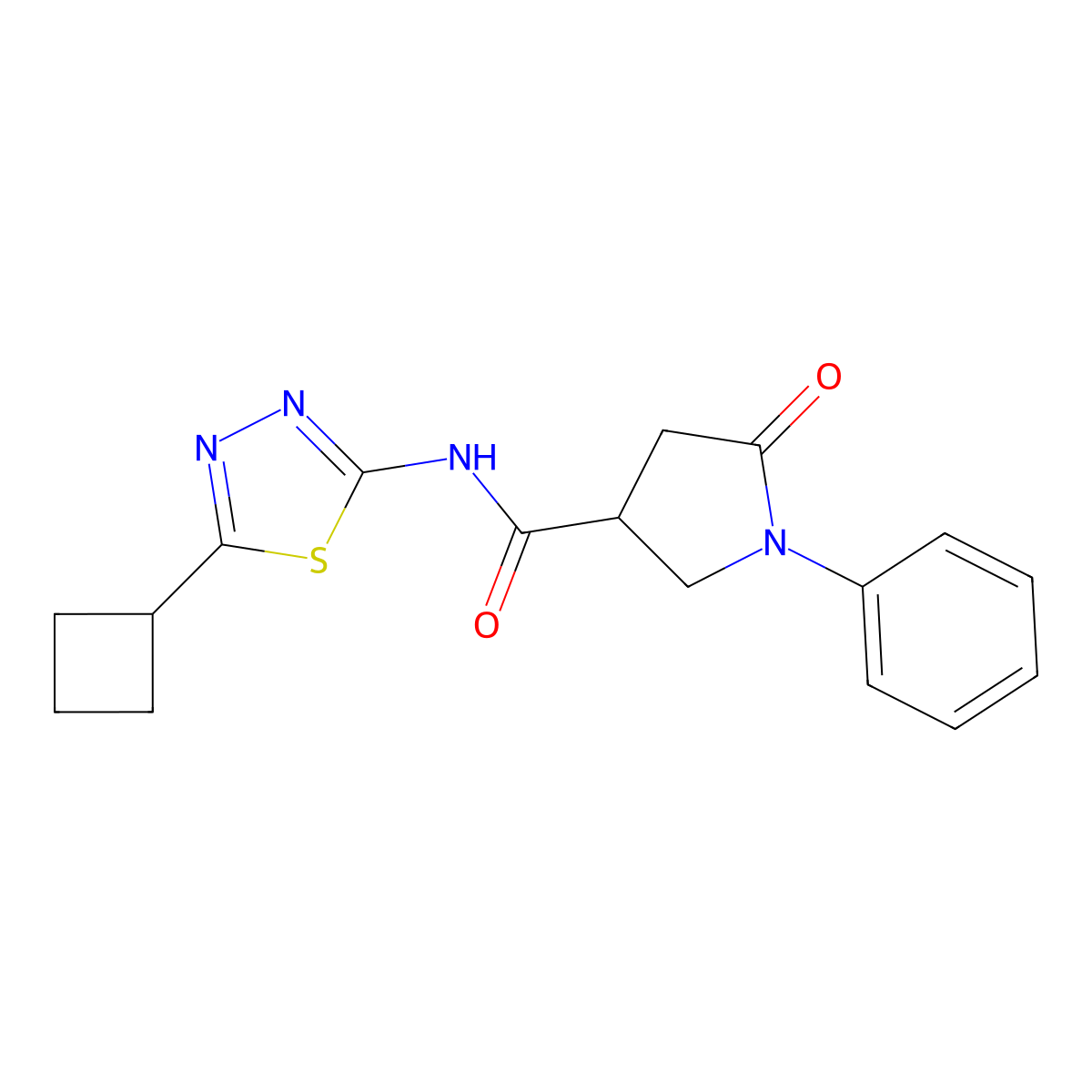 N-(5-cyclobutyl-1,3,4-thiadiazol-2-yl)-5-oxo-1-phenylpyrrolidine-3-carboxamide molecular structure, CAS 1282142-14-6