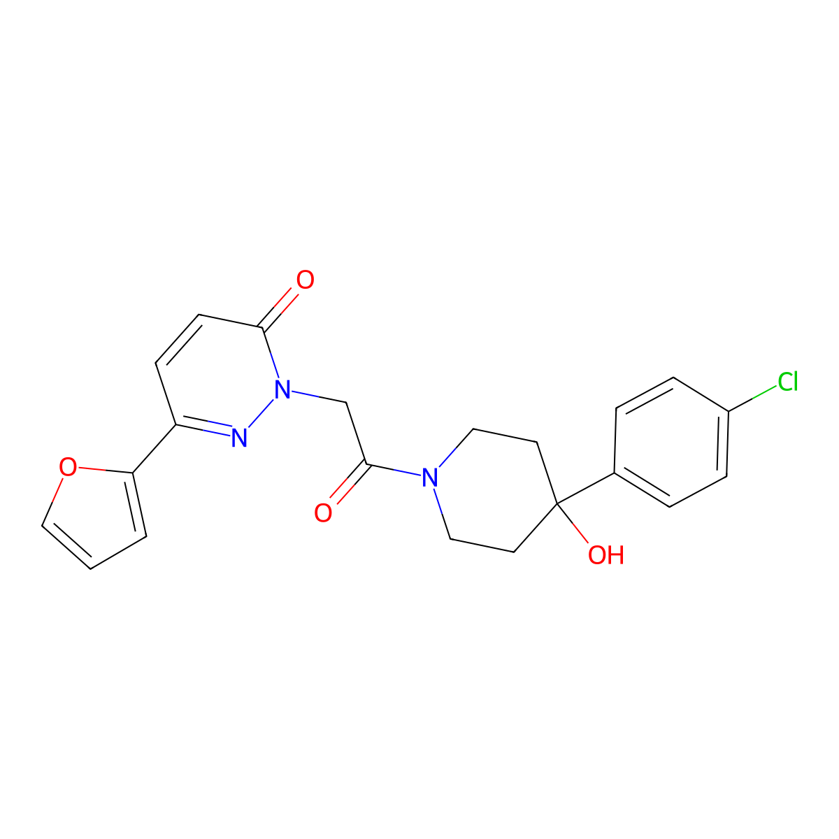 2-{2-[4-(4-chlorophenyl)-4-hydroxypiperidino]-2-oxoethyl}-6-(2-furyl)-3(2H)-pyridazinone molecular structure, CAS 1282142-16-8
