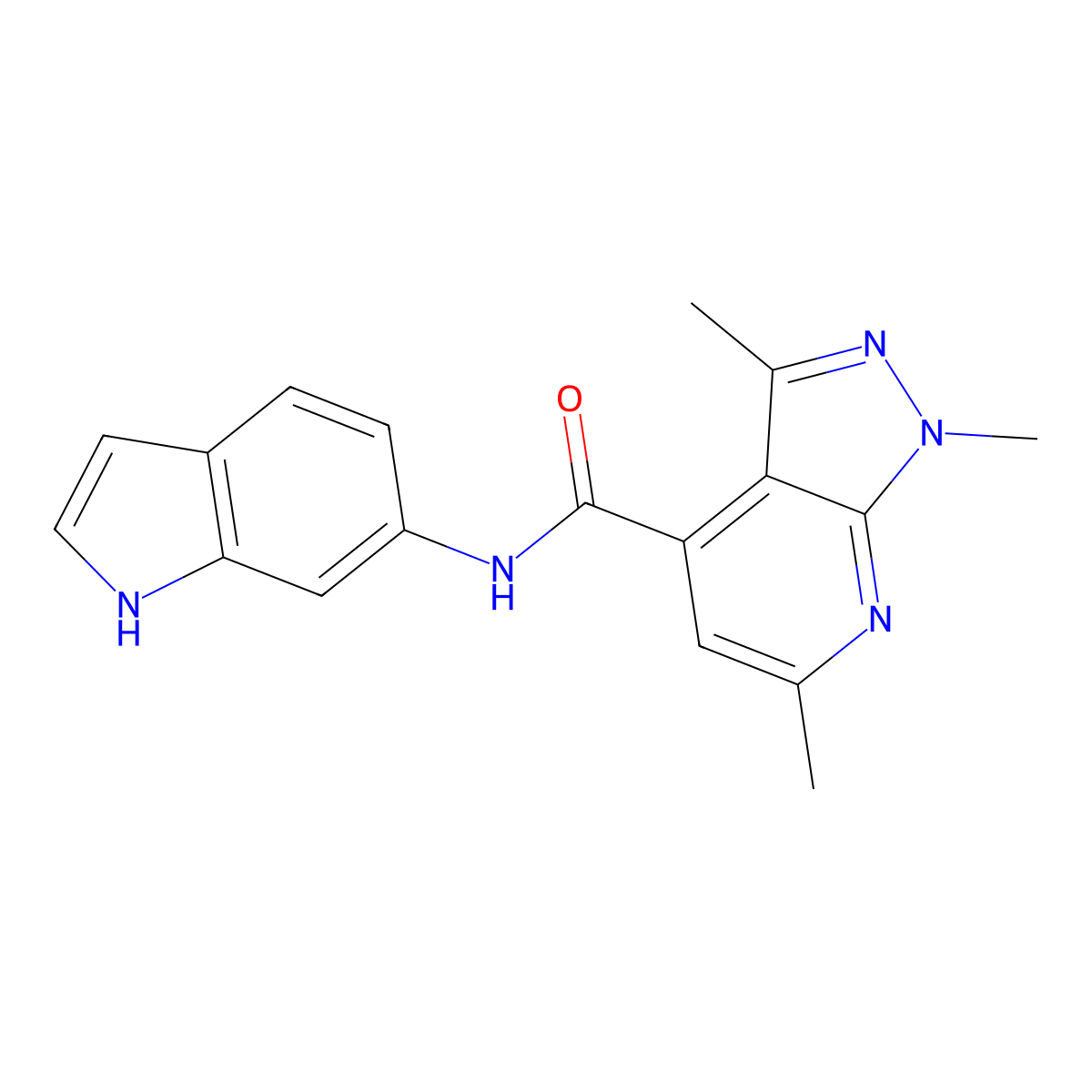 N-(1H-indol-6-yl)-1,3,6-trimethyl-1H-pyrazolo[3,4-b]pyridine-4-carboxamide molecular structure, CAS 1282142-20-4