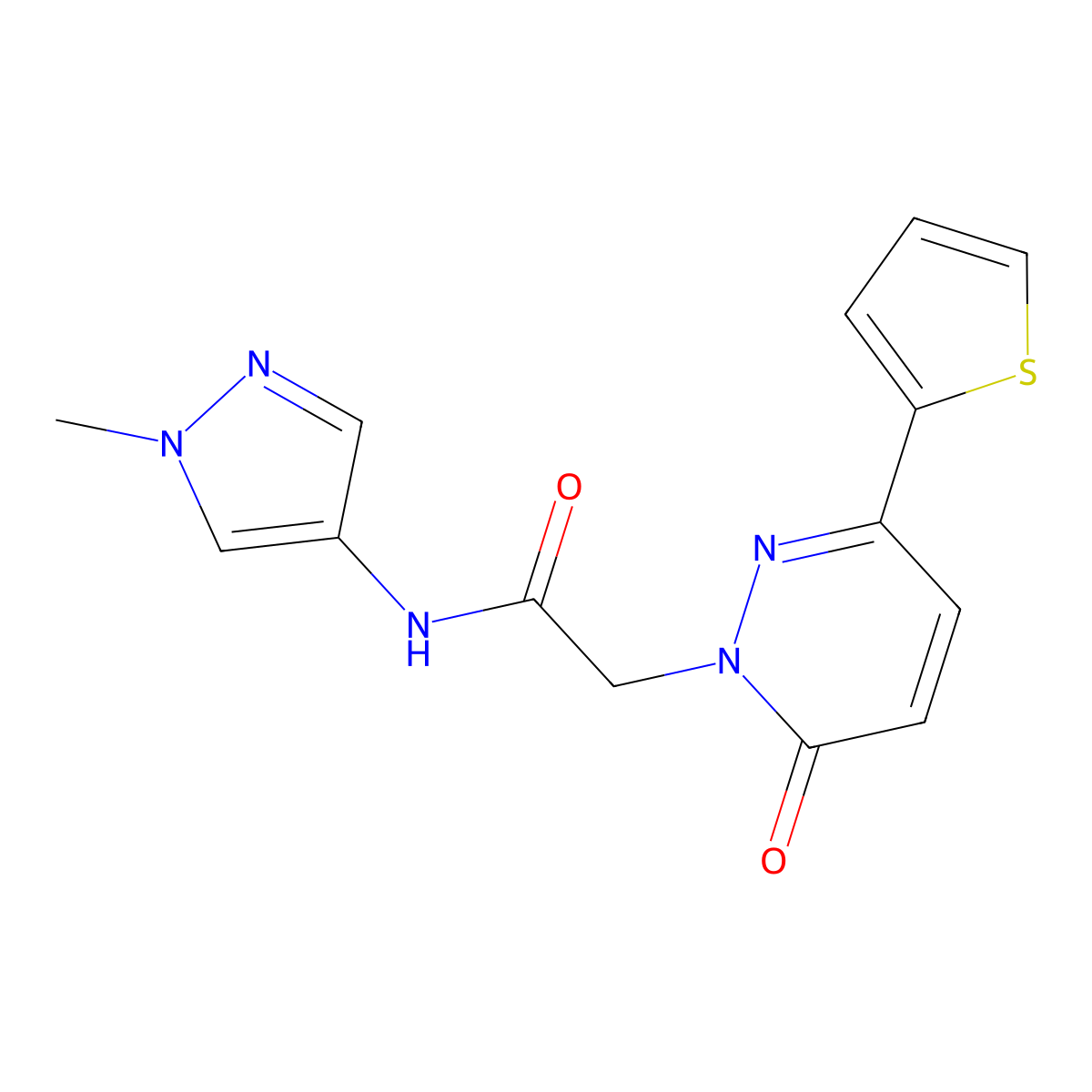 N-(1-methyl-1H-pyrazol-4-yl)-2-(6-oxo-3-(thiophen-2-yl)pyridazin-1(6H)-yl)acetamide molecular structure, CAS 1282142-22-6