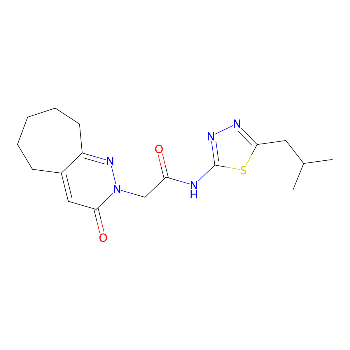 N-[(2E)-5-(2-methylpropyl)-1,3,4-thiadiazol-2(3H)-ylidene]-2-(3-oxo-3,5,6,7,8,9-hexahydro-2H-cyclohepta[c]pyridazin-2-yl)acetamide molecular structure, CAS 1282142-31-7