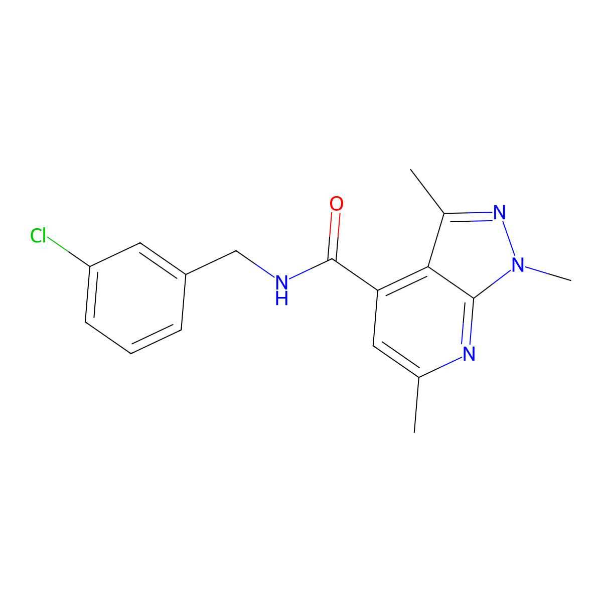 N-(3-chlorobenzyl)-1,3,6-trimethyl-1H-pyrazolo[3,4-b]pyridine-4-carboxamide molecular structure, CAS 1282142-40-8