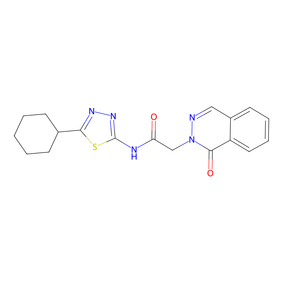 N-(5-cyclohexyl-1,3,4-thiadiazol-2-yl)-2-(1-oxophthalazin-2(1H)-yl)acetamide molecular structure, CAS 1282142-48-6
