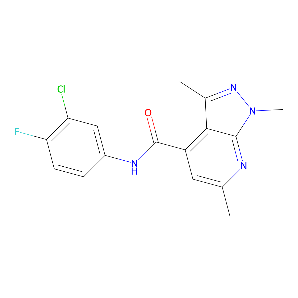 N-(3-chloro-4-fluorophenyl)-1,3,6-trimethyl-1H-pyrazolo[3,4-b]pyridine-4-carboxamide molecular structure, CAS 1282142-59-9