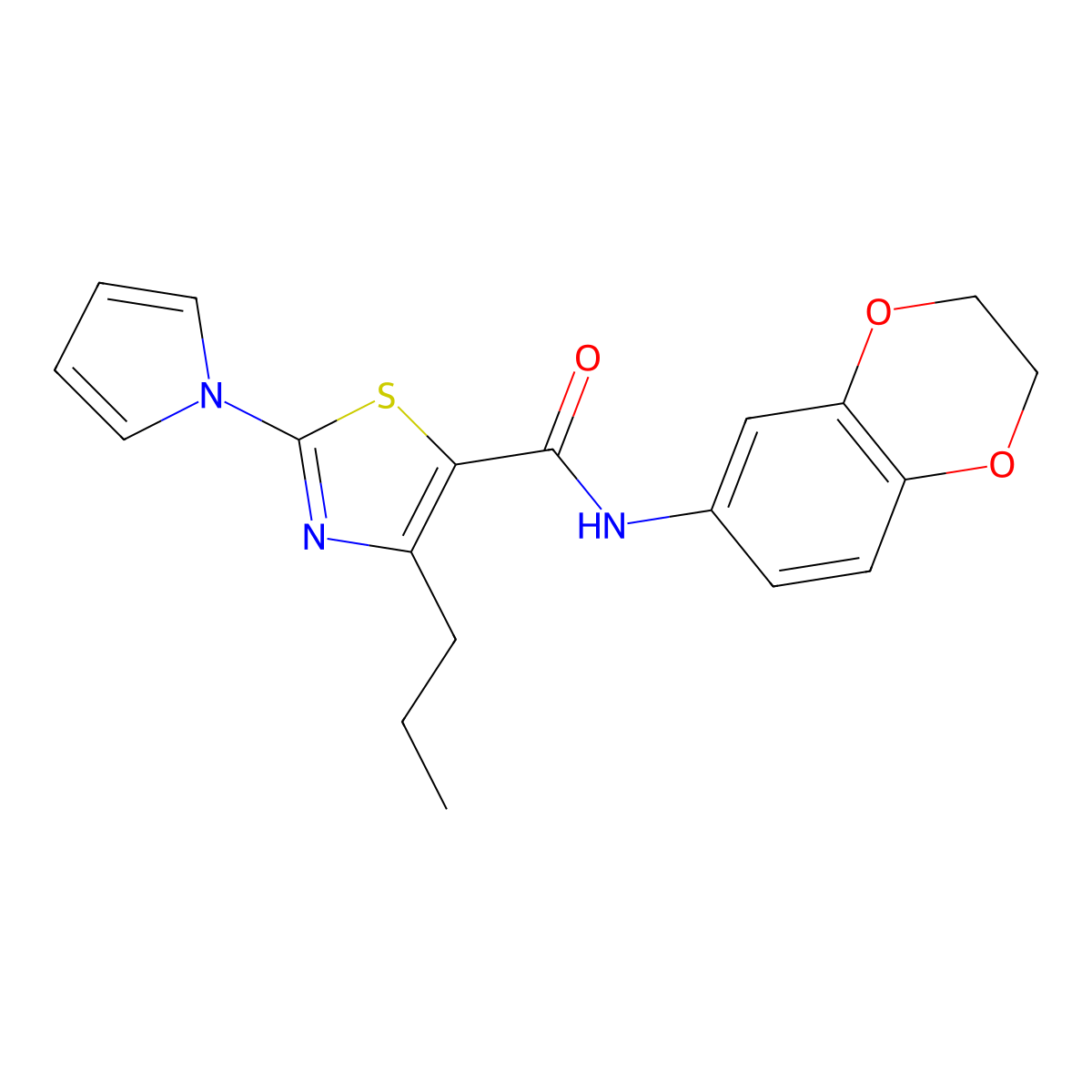 N-(2,3-dihydro-1,4-benzodioxin-6-yl)-4-propyl-2-(1H-pyrrol-1-yl)-1,3-thiazole-5-carboxamide molecular structure, CAS 1282142-63-5