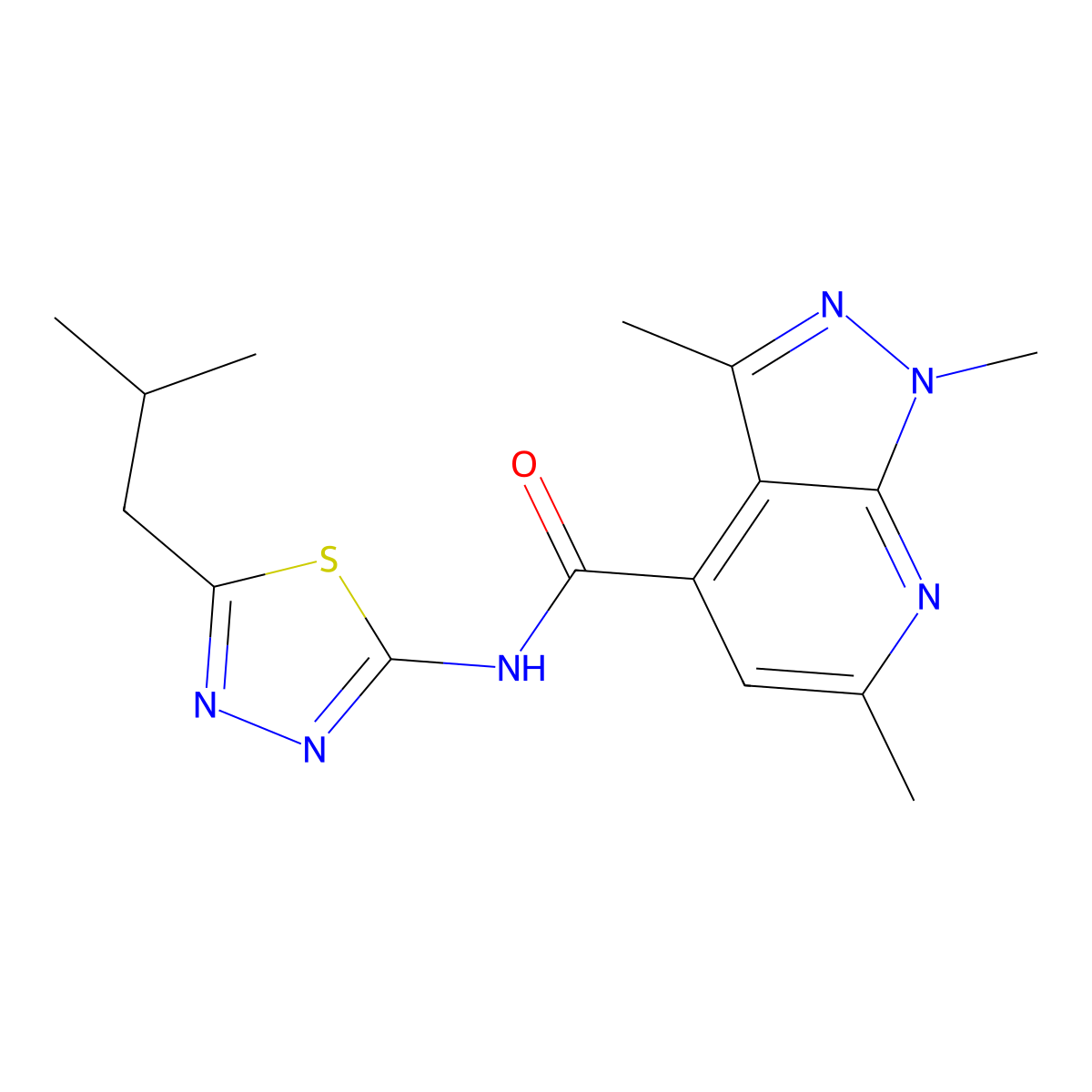 1,3,6-trimethyl-N-[(2E)-5-(2-methylpropyl)-1,3,4-thiadiazol-2(3H)-ylidene]-1H-pyrazolo[3,4-b]pyridine-4-carboxamide molecular structure, CAS 1282142-94-2