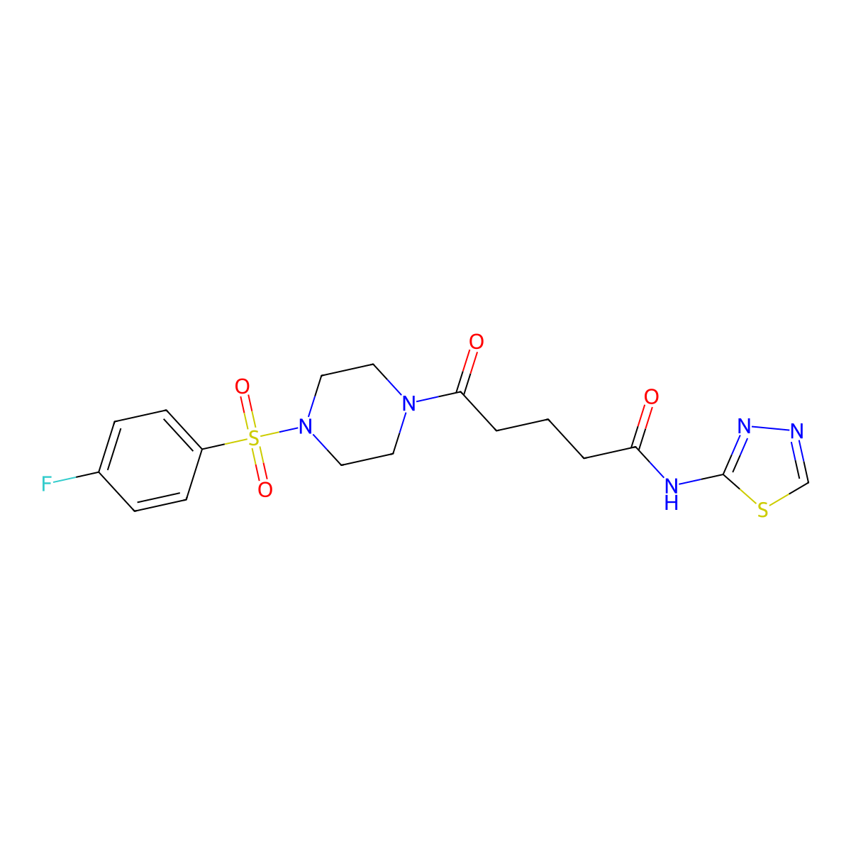 5-{4-[(4-fluorophenyl)sulfonyl]piperazin-1-yl}-5-oxo-N-[(2E)-1,3,4-thiadiazol-2(3H)-ylidene]pentanamide molecular structure, CAS 1282142-95-3