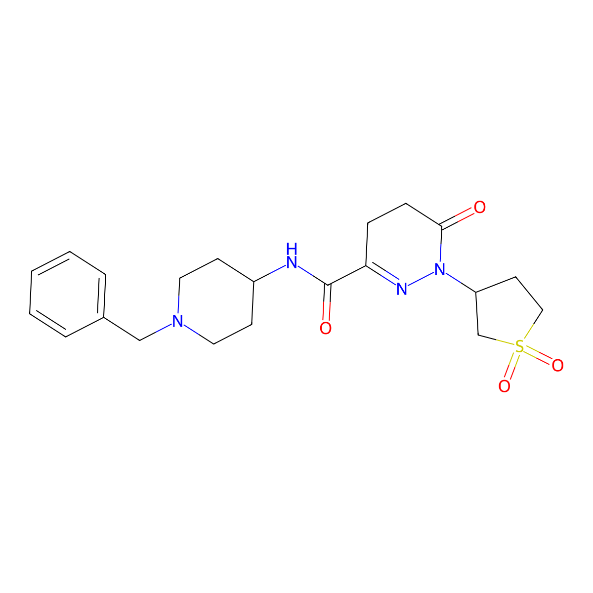 N-(1-benzylpiperidin-4-yl)-1-(1,1-dioxidotetrahydrothiophen-3-yl)-6-oxo-1,4,5,6-tetrahydropyridazine-3-carboxamide molecular structure, CAS 1282142-99-7