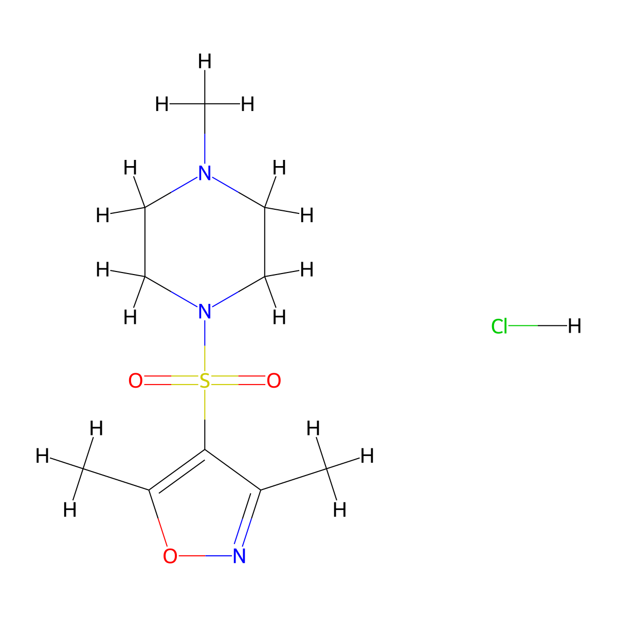 3,5-Dimethyl-4-((4-methylpiperazin-1-yl)sulfonyl)isoxazole hydrochloride molecular structure, CAS 1282143-00-3