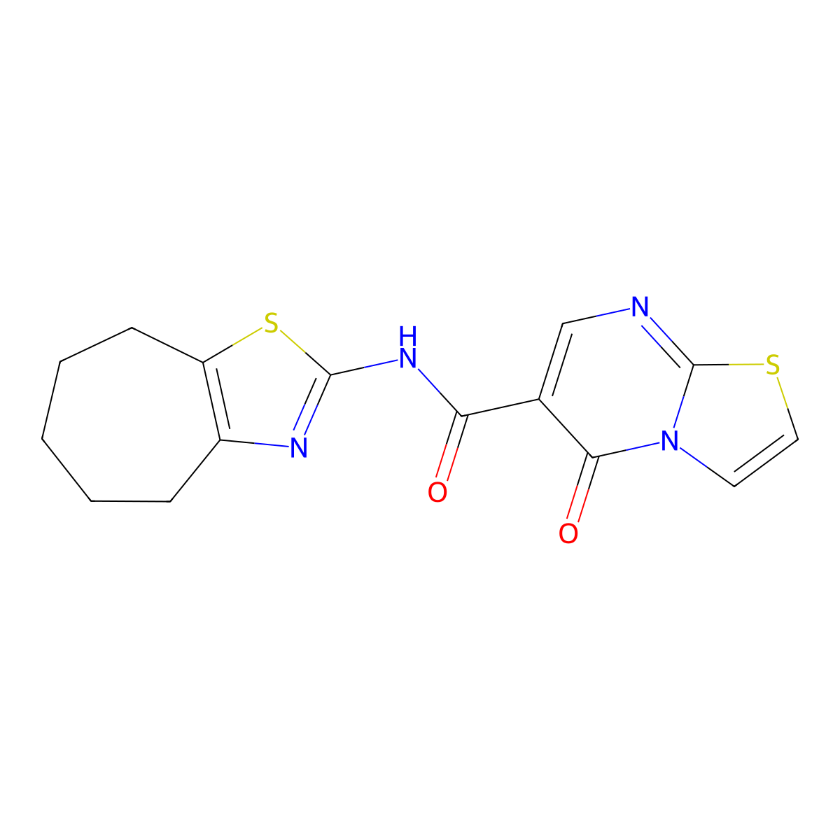N-[(2Z)-3,4,5,6,7,8-hexahydro-2H-cyclohepta[d][1,3]thiazol-2-ylidene]-5-oxo-5H-[1,3]thiazolo[3,2-a]pyrimidine-6-carboxamide molecular structure, CAS 1282143-23-0