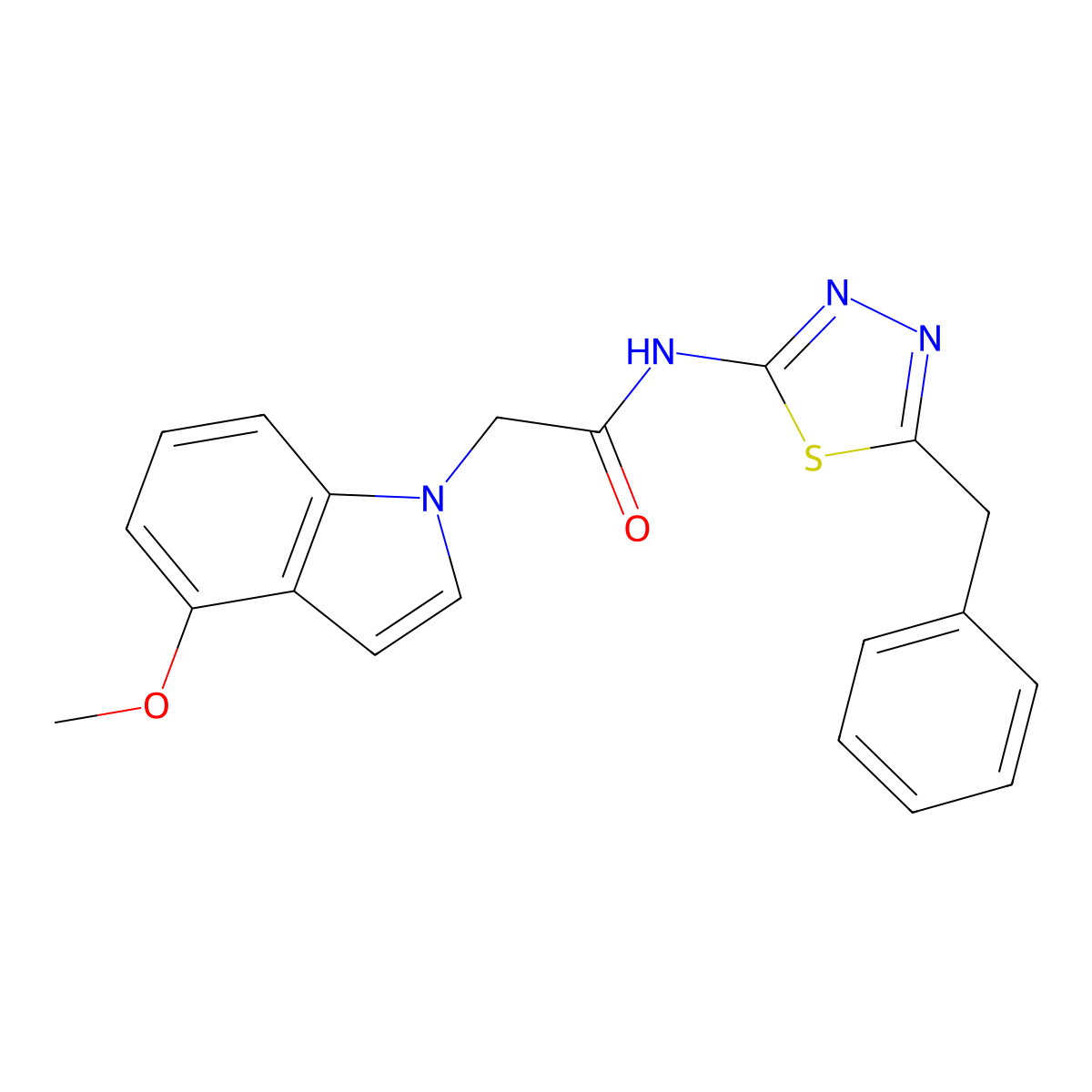 N-(5-benzyl-1,3,4-thiadiazol-2-yl)-2-(4-methoxy-1H-indol-1-yl)acetamide molecular structure, CAS 1282143-36-5