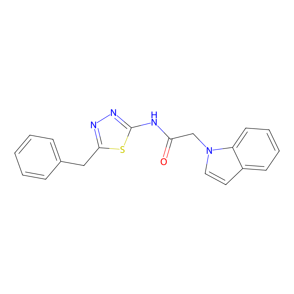 N-(5-benzyl-1,3,4-thiadiazol-2-yl)-2-(1H-indol-1-yl)acetamide molecular structure, CAS 1282143-45-6