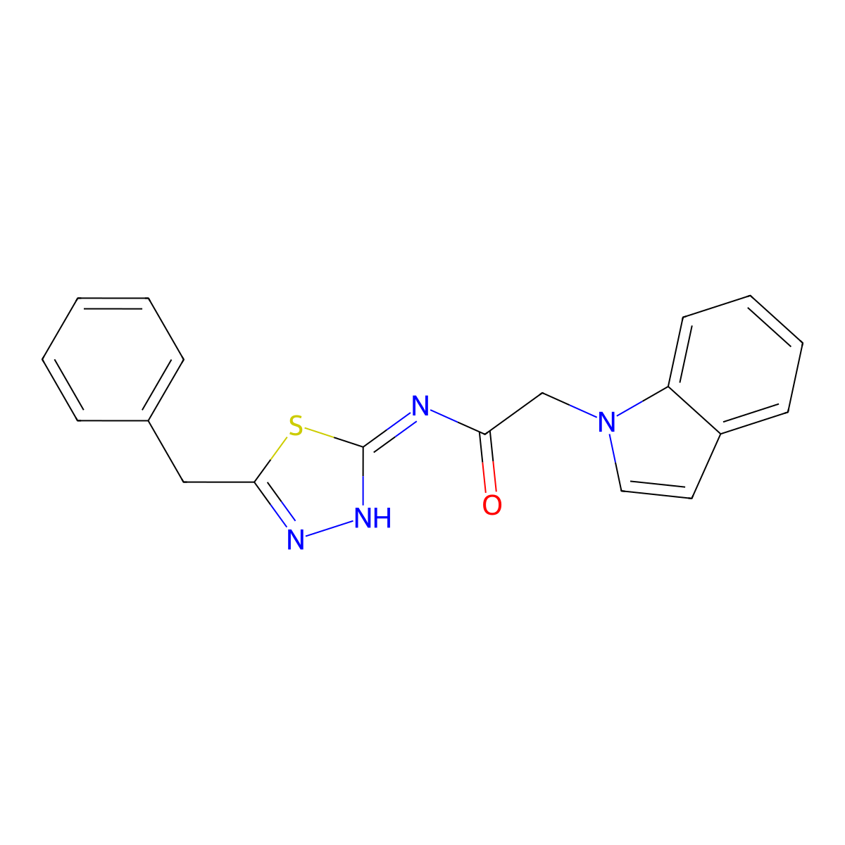 N-(5-benzyl-1,3,4-thiadiazol-2-yl)-2-(1H-indol-1-yl)acetamide molecular structure, CAS 1282143-45-6