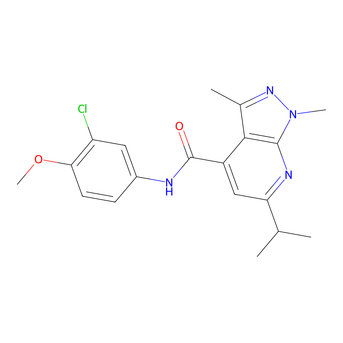 N-(3-chloro-4-methoxyphenyl)-1,3-dimethyl-6-(propan-2-yl)-1H-pyrazolo[3,4-b]pyridine-4-carboxamide molecular structure, CAS 1282143-48-9