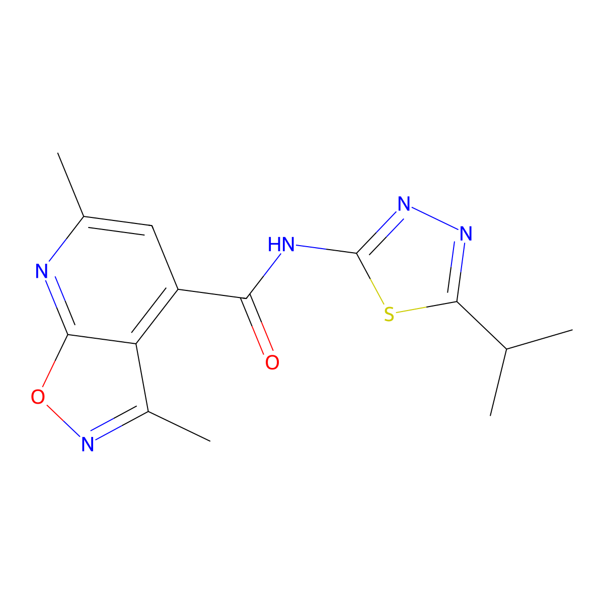 3,6-dimethyl-N-[(2E)-5-(propan-2-yl)-1,3,4-thiadiazol-2(3H)-ylidene][1,2]oxazolo[5,4-b]pyridine-4-carboxamide molecular structure, CAS 1282143-68-3