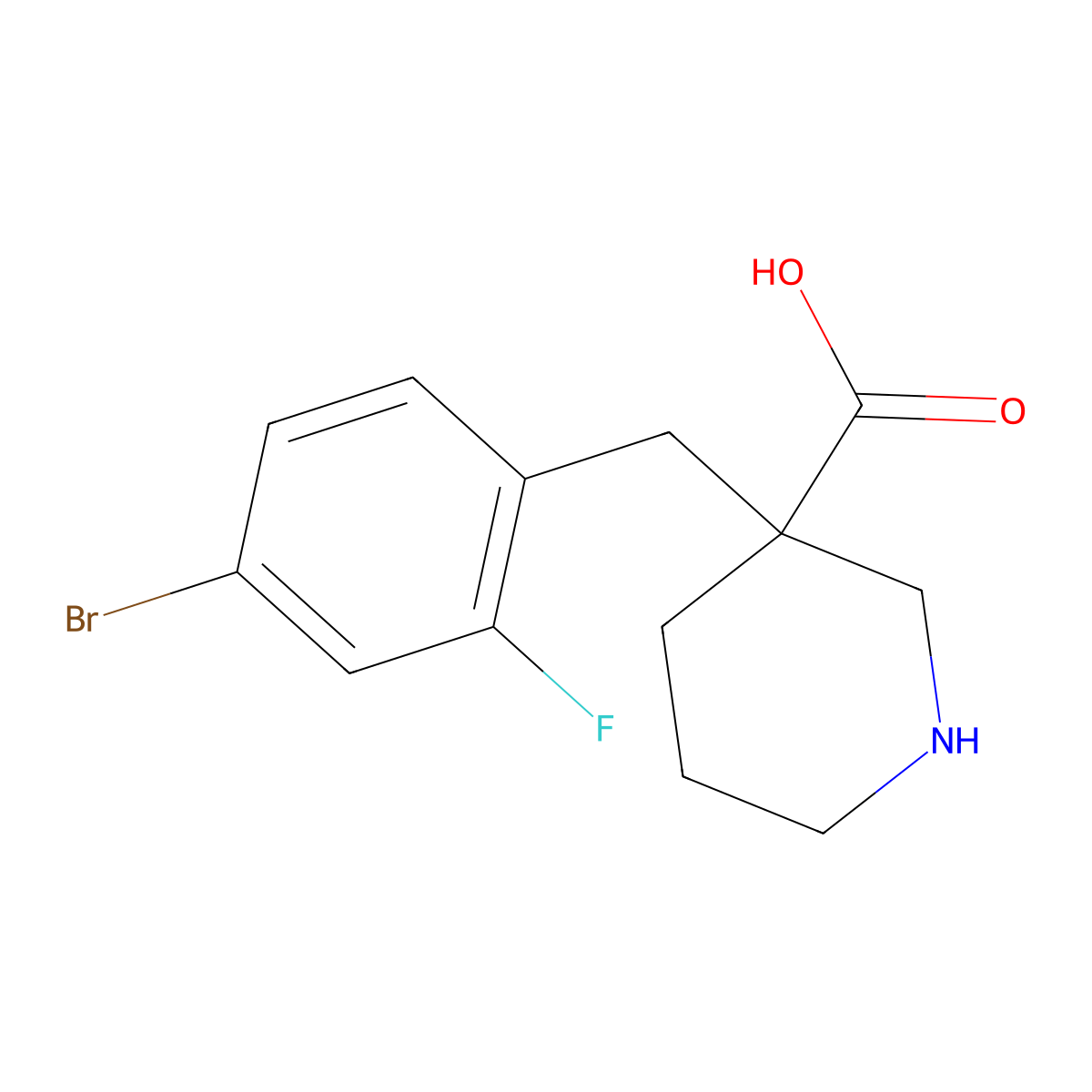3-[(4-Bromo-2-fluorophenyl)methyl]piperidine-3-carboxylic acid molecular structure, CAS 1282161-50-5