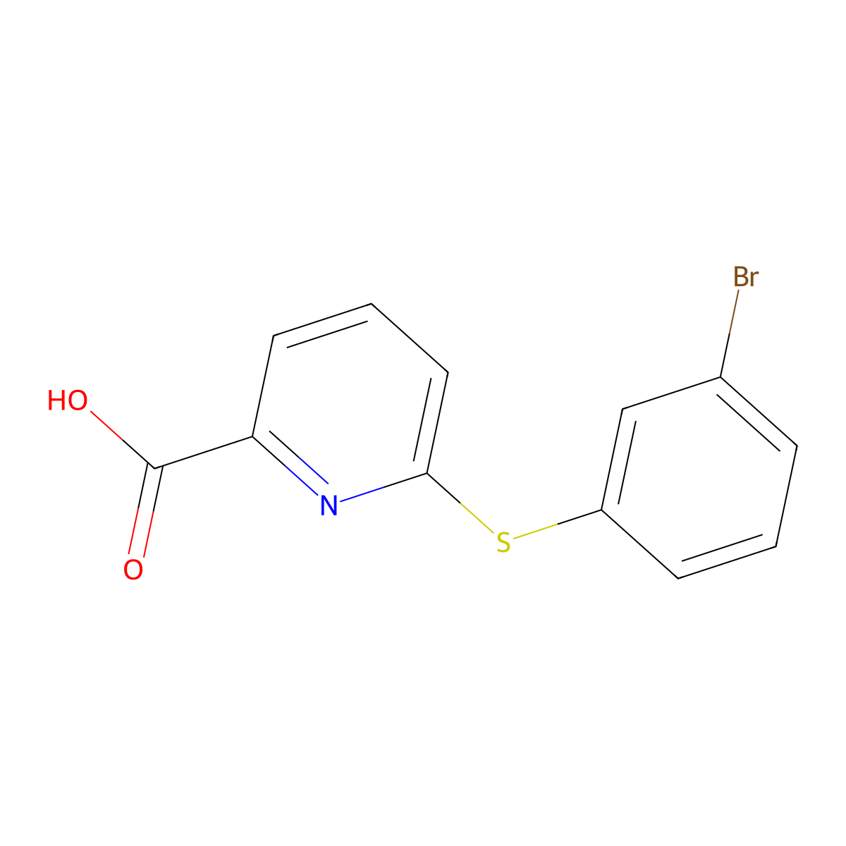 6-[(3-Bromophenyl)sulfanyl]pyridine-2-carboxylic acid molecular structure, CAS 1282168-23-3