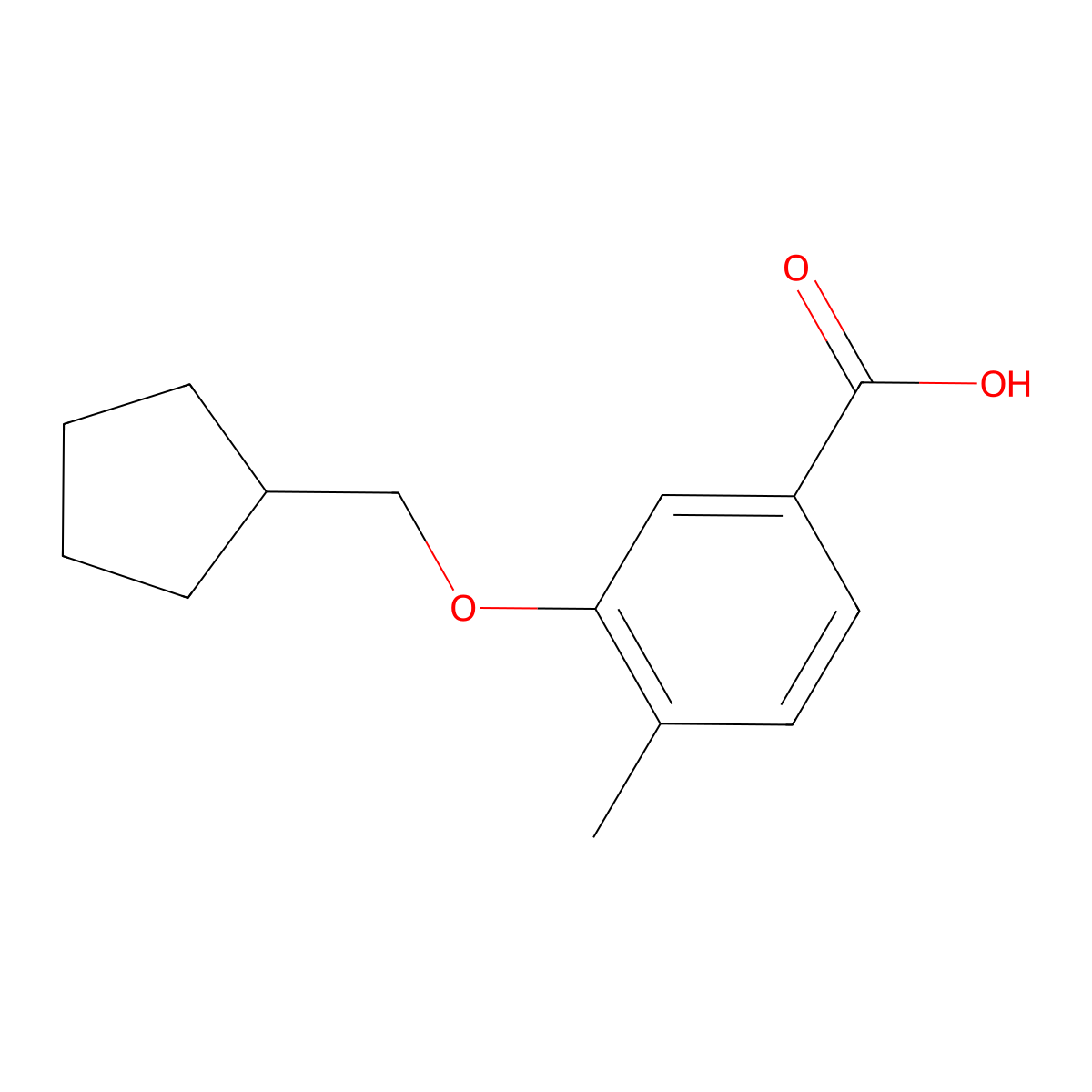 3-(Cyclopentylmethoxy)-4-methylbenzoic acid molecular structure, CAS 1282180-34-0