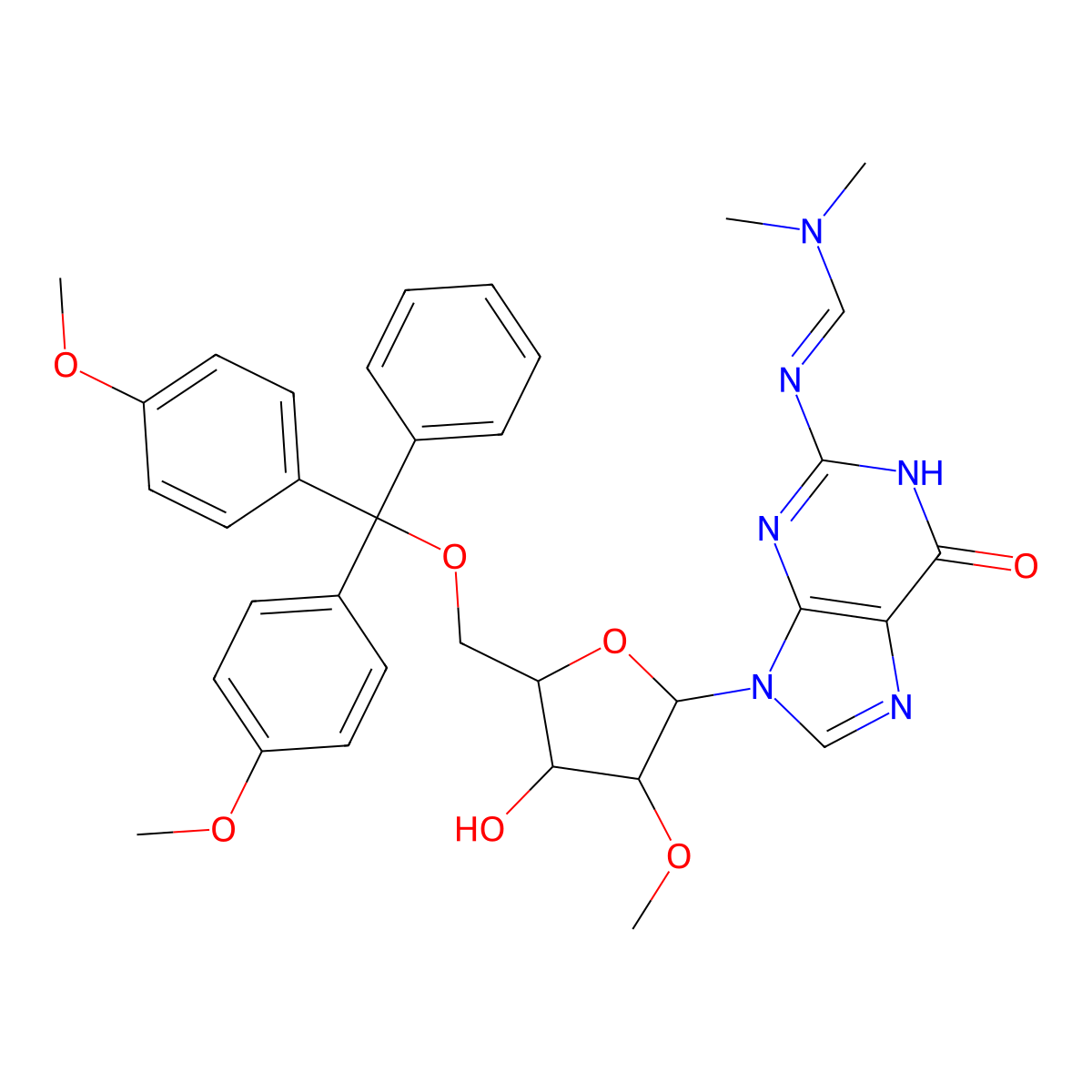 N2-[(Dimethylamino)methylidene]-5'-O-DMT-2'-O-methyl-D-guanosine molecular structure, CAS 128219-76-1