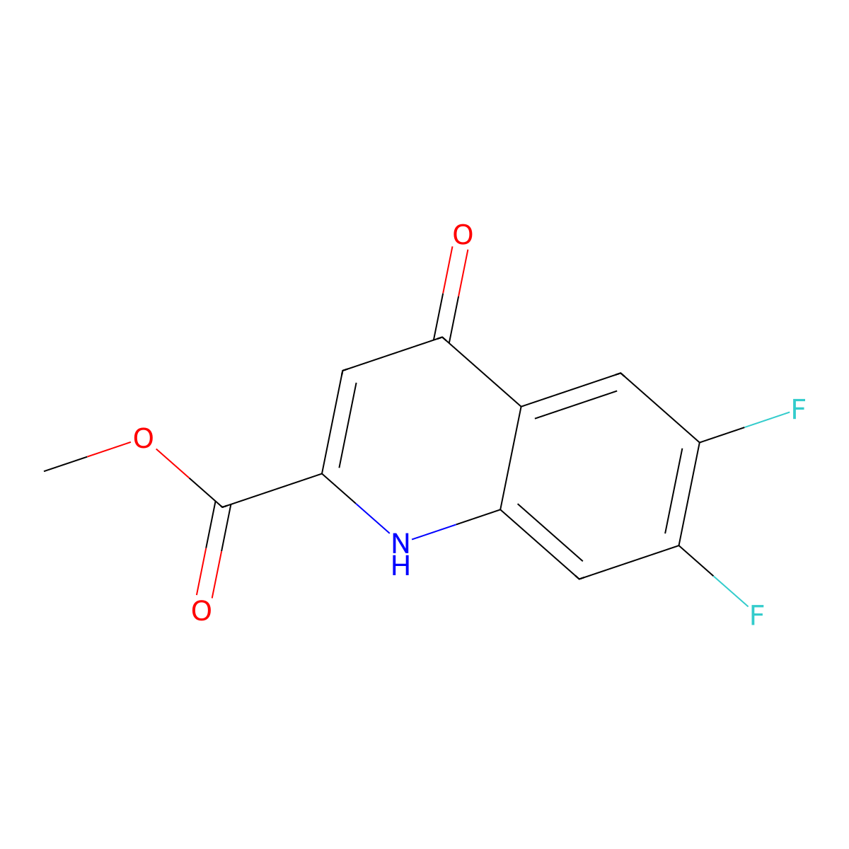 Methyl 6,7-difluoro-4-oxo-1,4-dihydroquinoline-2-carboxylate molecular structure, CAS 1282252-23-6