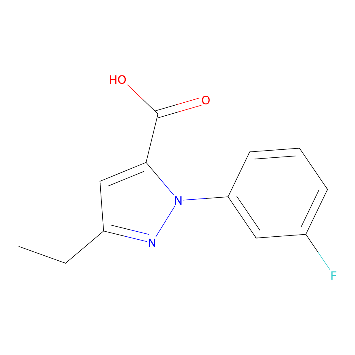 3-ethyl-1-(3-fluorophenyl)-1H-pyrazole-5-carboxylic acid molecular structure, CAS 1282264-19-0