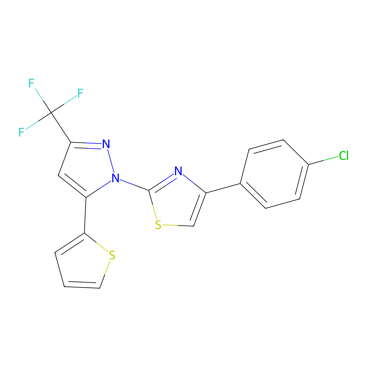 4-(4-Chlorophenyl)-2-[5-(2-thienyl)-3-(trifluoromethyl)-1H-pyrazol-1-yl]thiazole molecular structure, CAS 128228-97-7