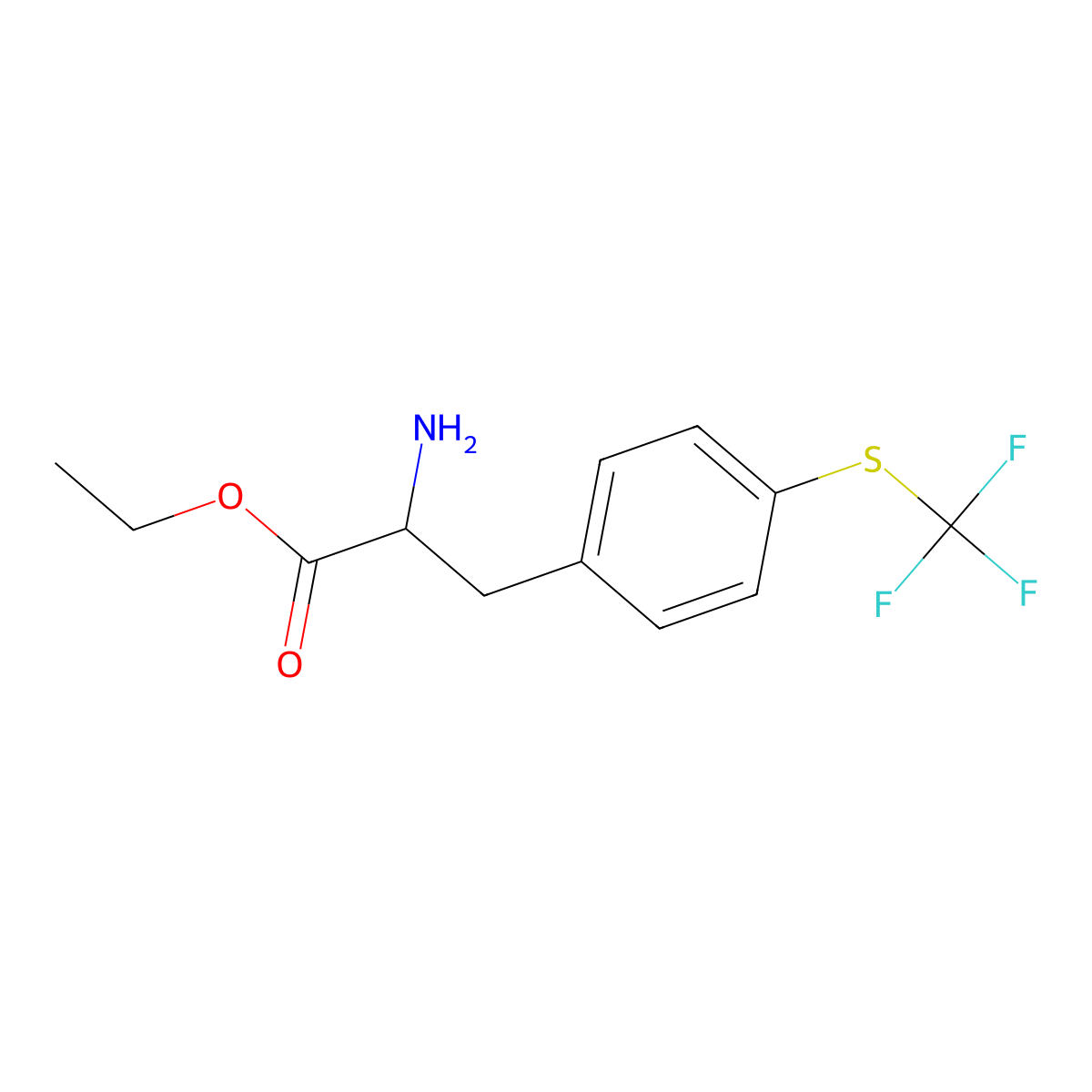 Ethyl 2-amino-3-{4-[(trifluoromethyl)sulfanyl]phenyl}propanoate molecular structure, CAS 1282363-37-4