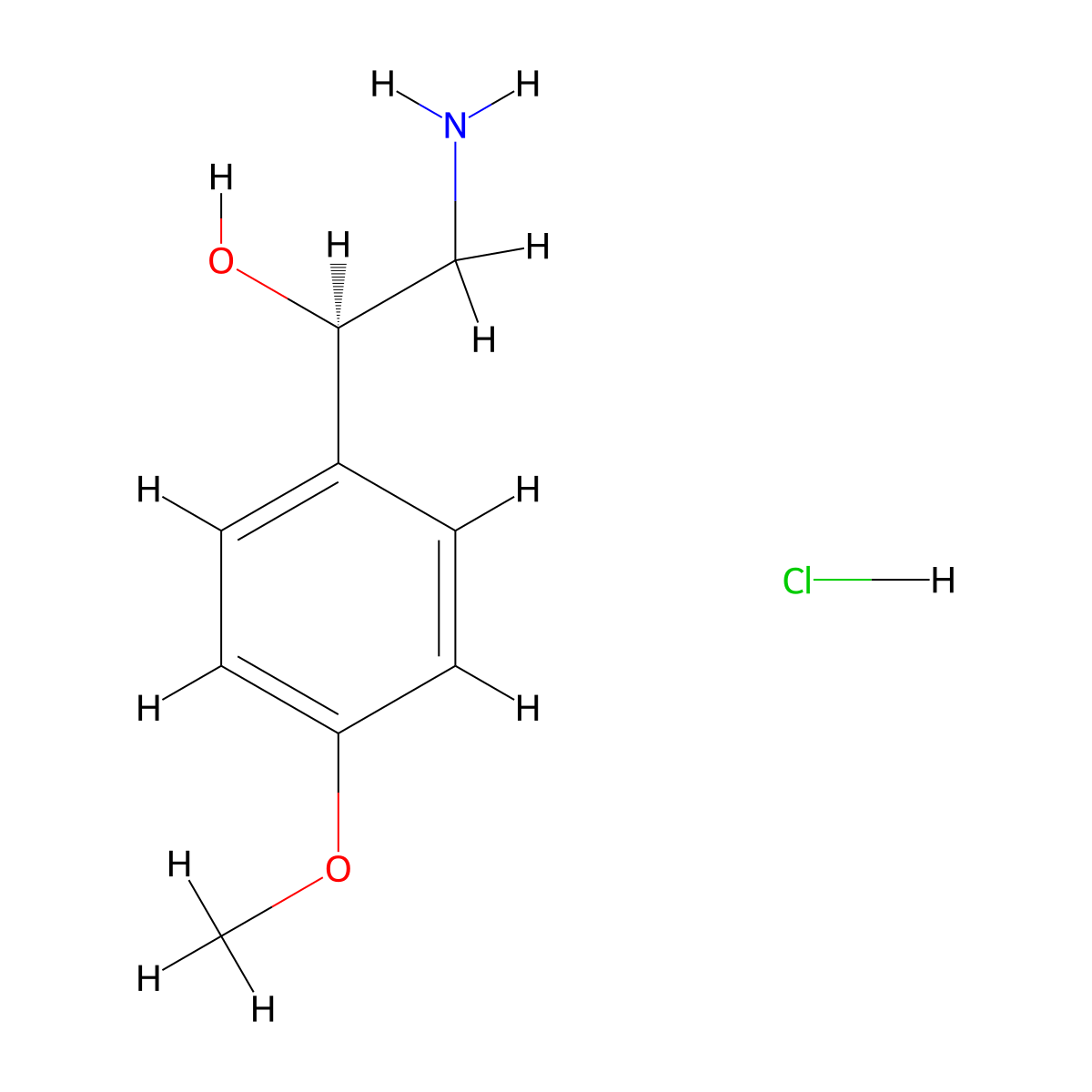 (1R)-2-amino-1-(4-methoxyphenyl)ethan-1-ol hydrochloride molecular structure, CAS 128240-67-5