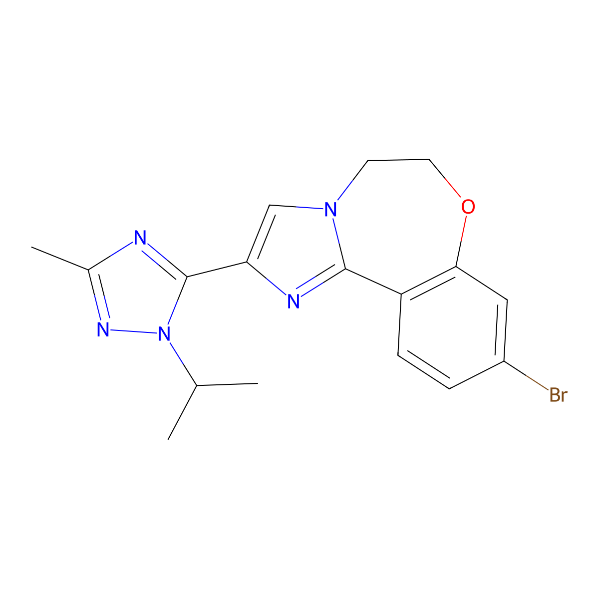 9-Bromo-2-(1-isopropyl-3-methyl-1H-1,2,4-triazol-5-yl)-5,6-dihydrobenzo[f]imidazo[1,2-d][1,4]oxazepine molecular structure, CAS 1282514-63-9