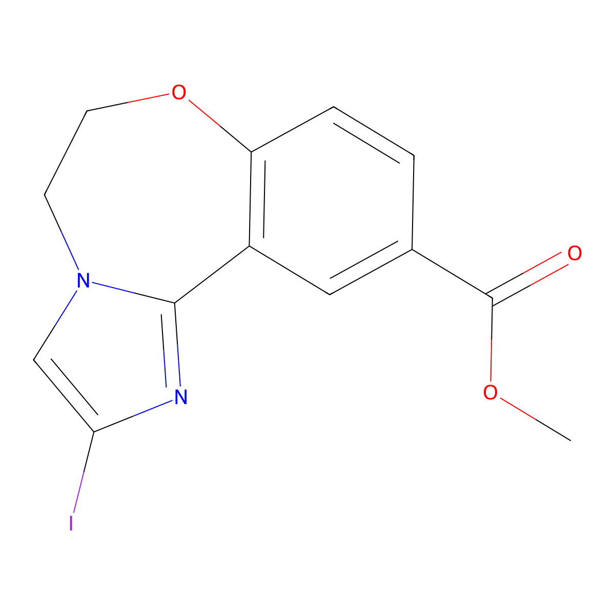 Methyl 2-iodo-5,6-dihydroimidazo[1,2-d][1,4]benzoxazepine-10-carboxylate molecular structure, CAS 1282516-44-2