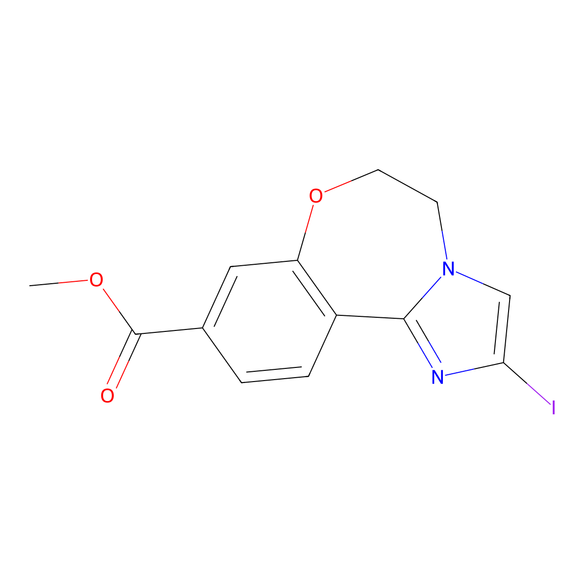 Methyl 2-iodo-5,6-dihydroimidazo[1,2-d][1,4]benzoxazepine-9-carboxylate molecular structure, CAS 1282516-62-4