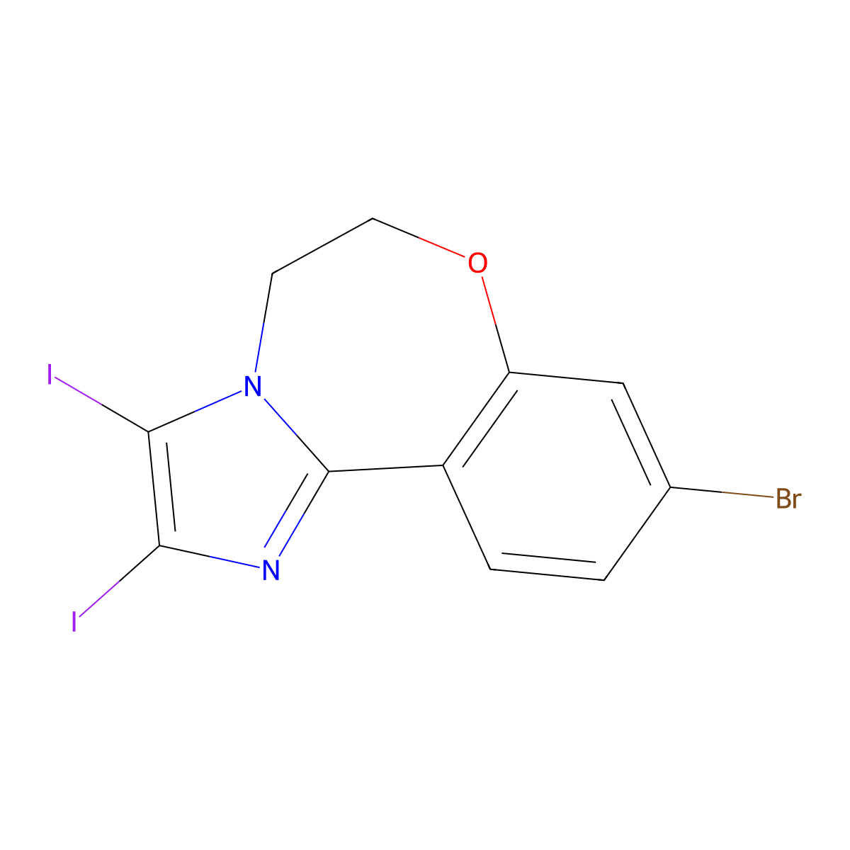 9-Bromo-5,6-dihydro-2,3-diiodoimidazo(1,2-d)(1,4)benzoxazepine molecular structure, CAS 1282516-68-0